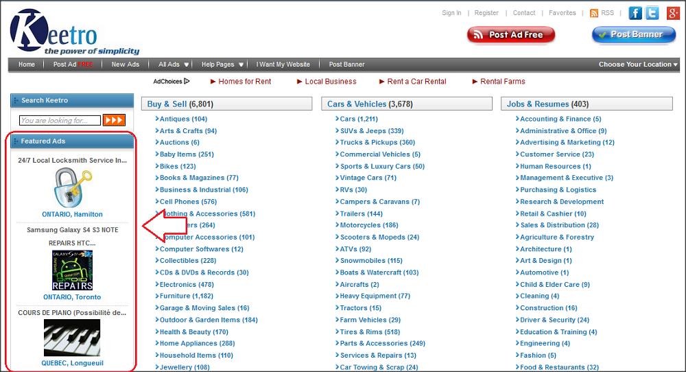 Featured Ad Example on Home Page Keetro Classifieds