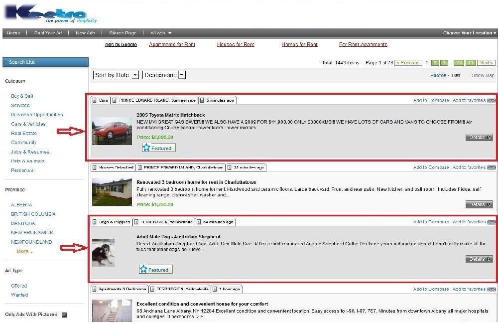 Keetro Classifieds Featured Ad List